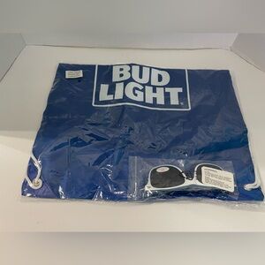 Bud Light Blue Drawstring Backpack Sunglasses Graphic NWT